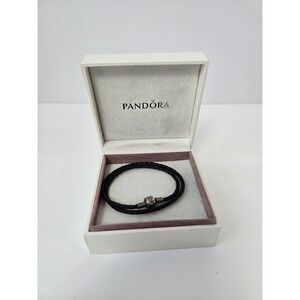 Pandora black leather double wrap bracelet